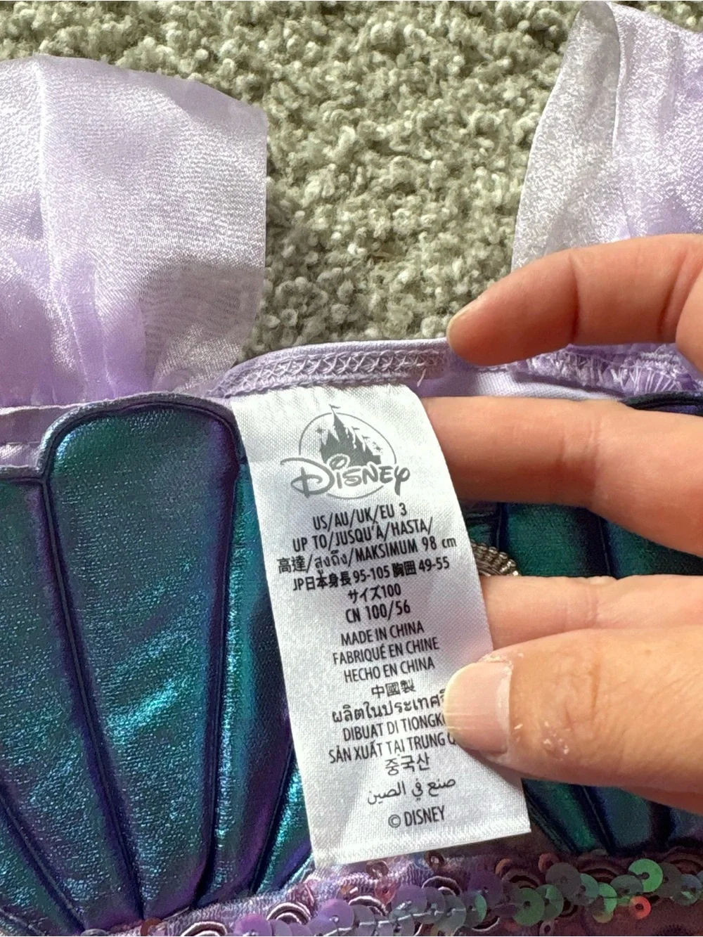 Disney Ariel Mermaid Princess Costume Dress 2 Piece Sz 3 Skirt Top Little